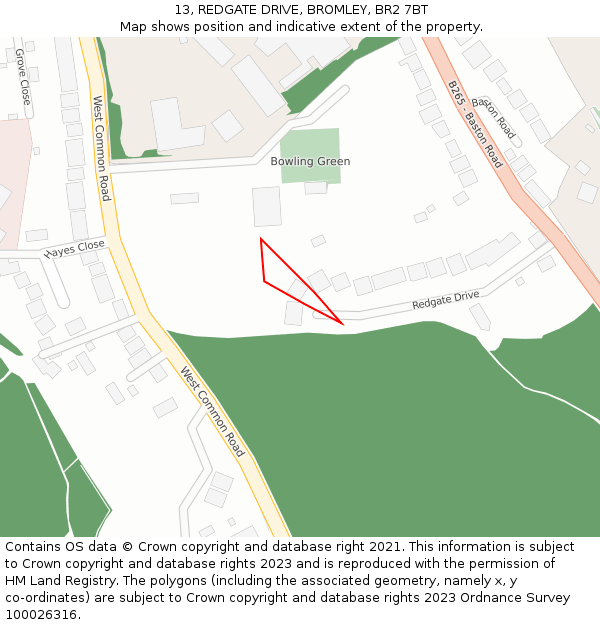 13, REDGATE DRIVE, BROMLEY, BR2 7BT: Location map and indicative extent of plot