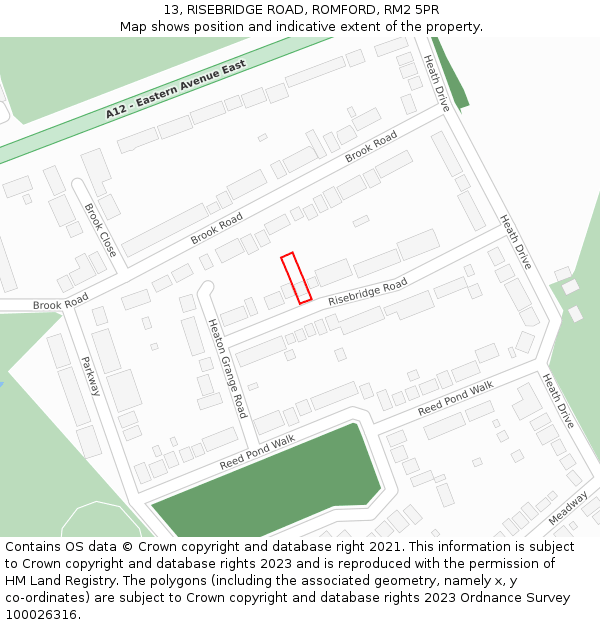 13, RISEBRIDGE ROAD, ROMFORD, RM2 5PR: Location map and indicative extent of plot