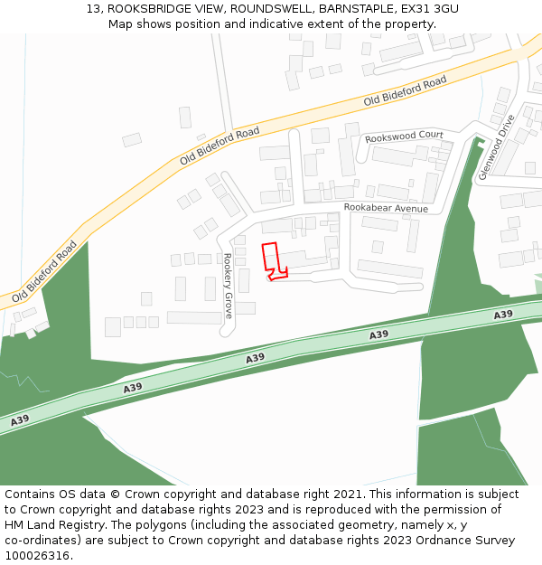 13, ROOKSBRIDGE VIEW, ROUNDSWELL, BARNSTAPLE, EX31 3GU: Location map and indicative extent of plot