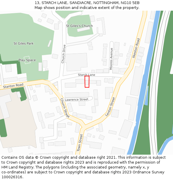 13, STARCH LANE, SANDIACRE, NOTTINGHAM, NG10 5EB: Location map and indicative extent of plot