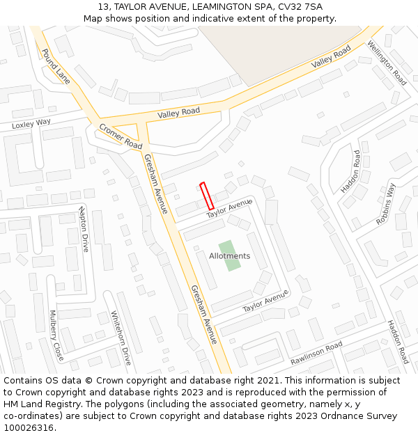 13, TAYLOR AVENUE, LEAMINGTON SPA, CV32 7SA: Location map and indicative extent of plot