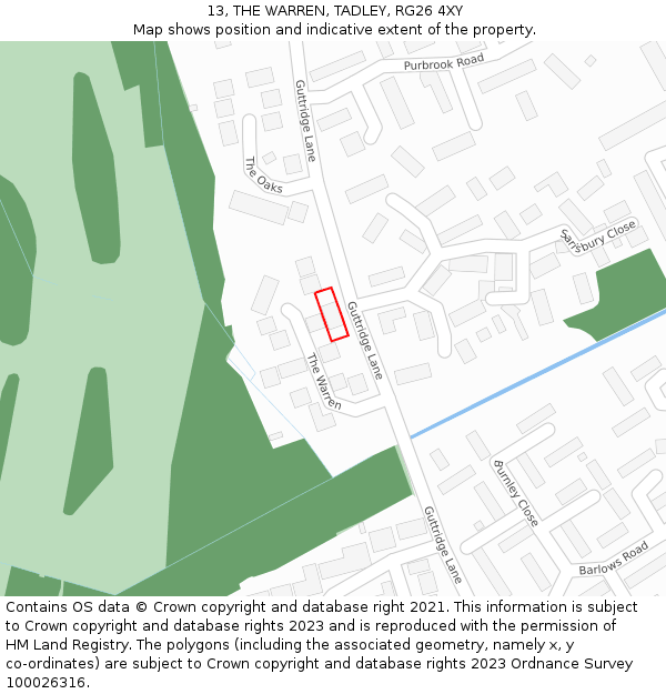 13, THE WARREN, TADLEY, RG26 4XY: Location map and indicative extent of plot