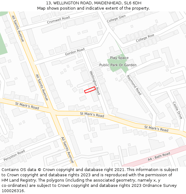 13, WELLINGTON ROAD, MAIDENHEAD, SL6 6DH: Location map and indicative extent of plot