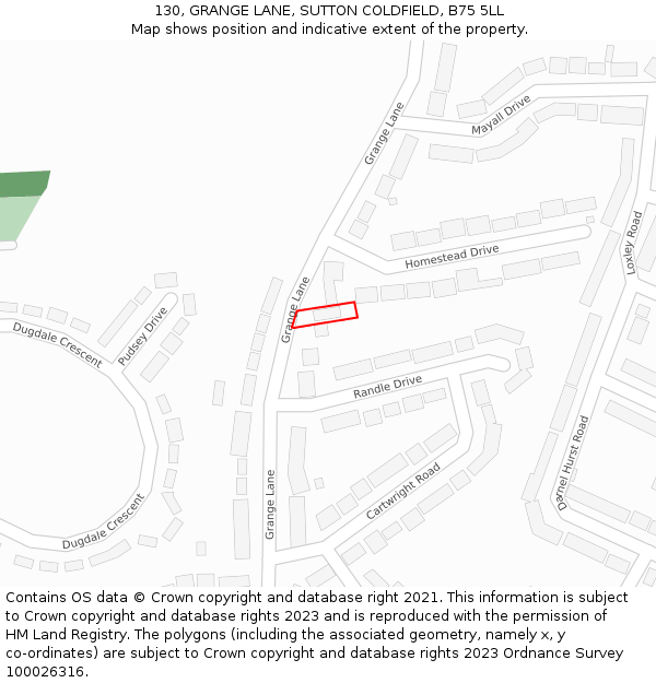 130, GRANGE LANE, SUTTON COLDFIELD, B75 5LL: Location map and indicative extent of plot