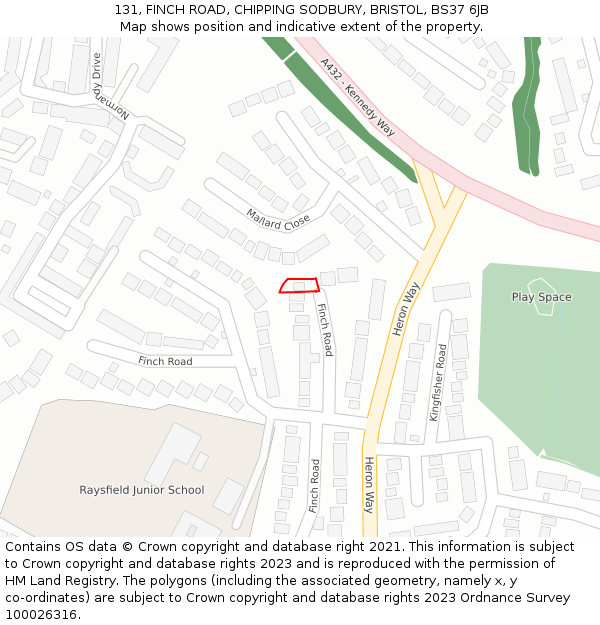 131, FINCH ROAD, CHIPPING SODBURY, BRISTOL, BS37 6JB: Location map and indicative extent of plot