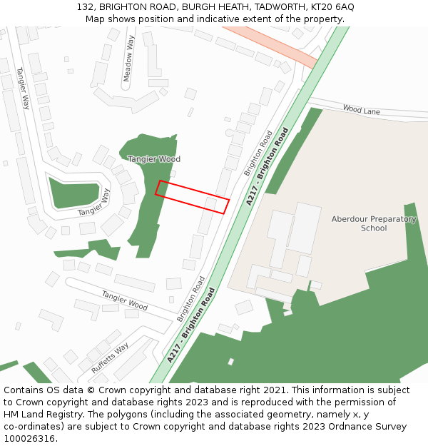 132, BRIGHTON ROAD, BURGH HEATH, TADWORTH, KT20 6AQ: Location map and indicative extent of plot