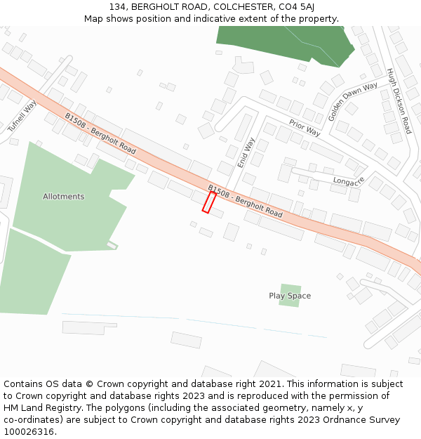 134, BERGHOLT ROAD, COLCHESTER, CO4 5AJ: Location map and indicative extent of plot