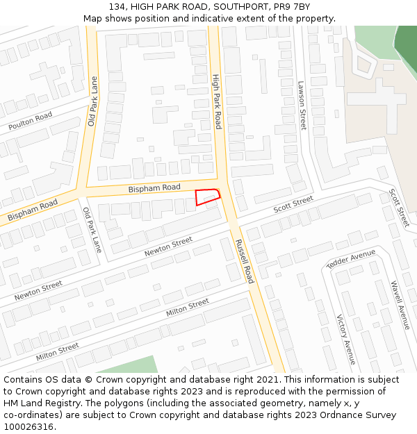 134, HIGH PARK ROAD, SOUTHPORT, PR9 7BY: Location map and indicative extent of plot