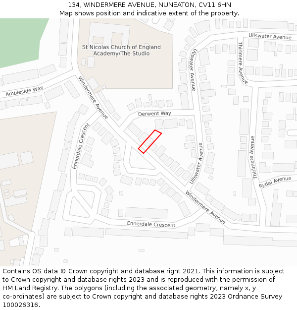 134, WINDERMERE AVENUE, NUNEATON, CV11 6HN: Location map and indicative extent of plot