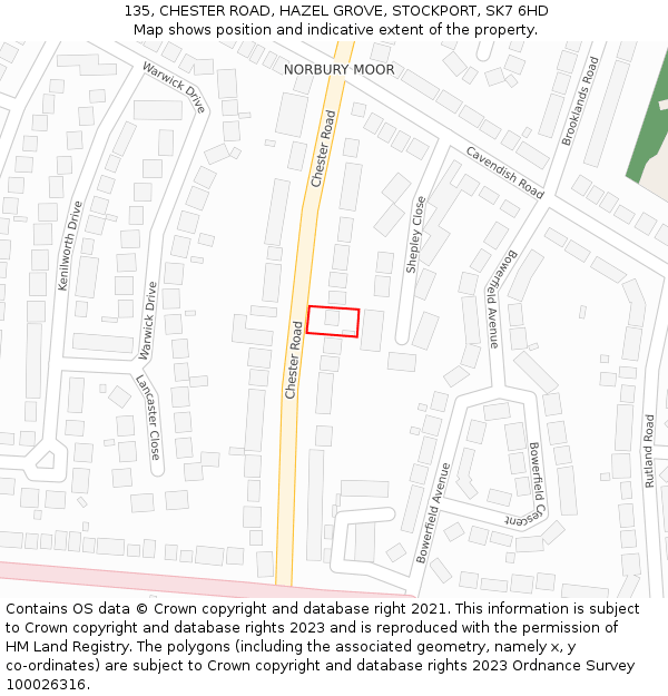 135, CHESTER ROAD, HAZEL GROVE, STOCKPORT, SK7 6HD: Location map and indicative extent of plot