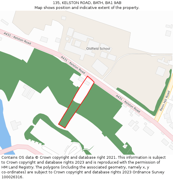 135, KELSTON ROAD, BATH, BA1 9AB: Location map and indicative extent of plot