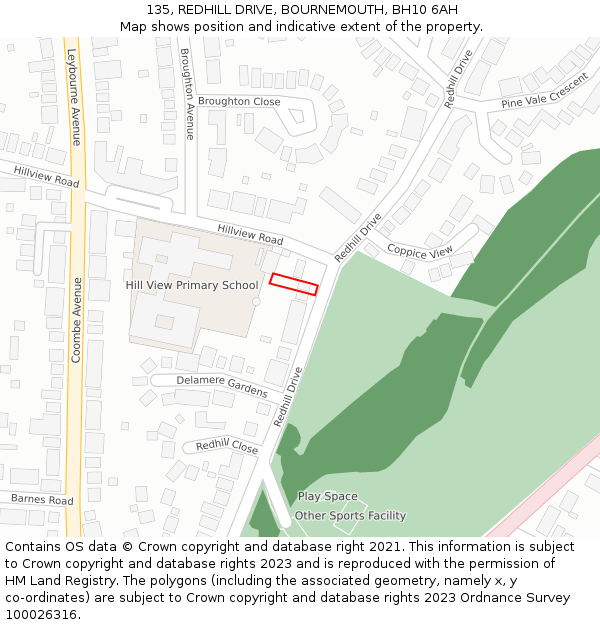 135, REDHILL DRIVE, BOURNEMOUTH, BH10 6AH: Location map and indicative extent of plot