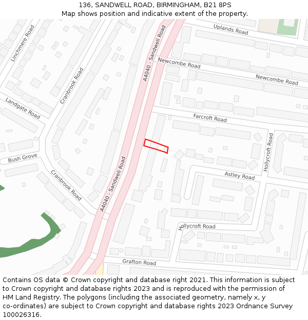 136, SANDWELL ROAD, BIRMINGHAM, B21 8PS: Location map and indicative extent of plot