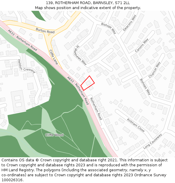 139, ROTHERHAM ROAD, BARNSLEY, S71 2LL: Location map and indicative extent of plot