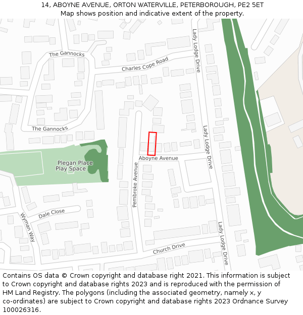 14, ABOYNE AVENUE, ORTON WATERVILLE, PETERBOROUGH, PE2 5ET: Location map and indicative extent of plot