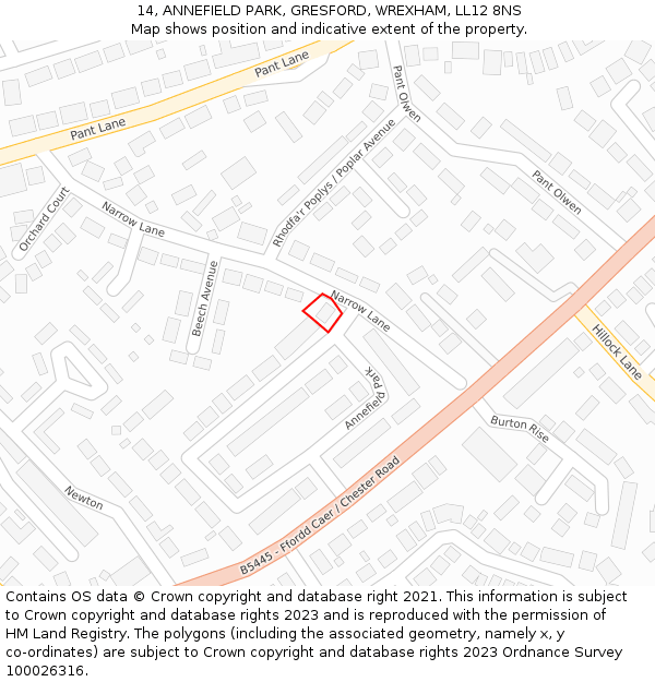 14, ANNEFIELD PARK, GRESFORD, WREXHAM, LL12 8NS: Location map and indicative extent of plot