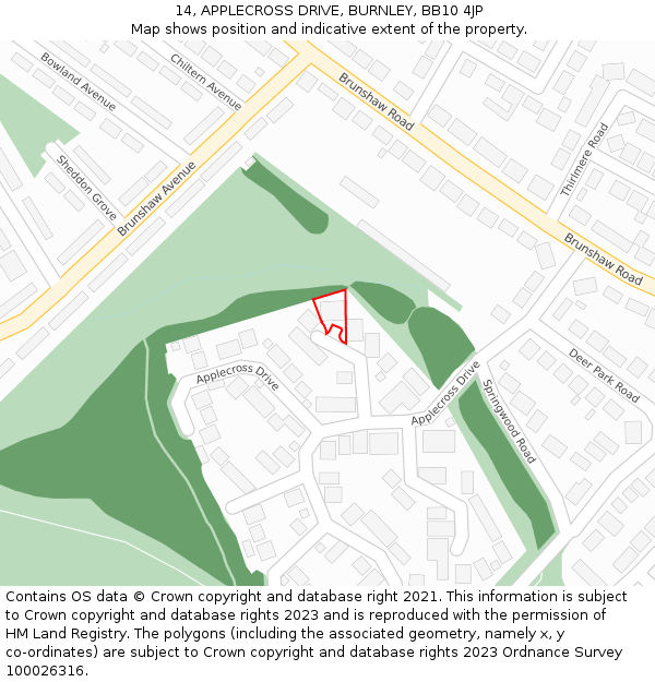 14, APPLECROSS DRIVE, BURNLEY, BB10 4JP: Location map and indicative extent of plot