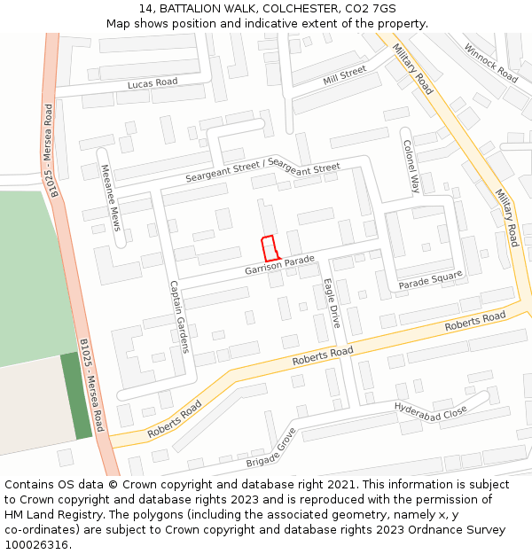 14, BATTALION WALK, COLCHESTER, CO2 7GS: Location map and indicative extent of plot