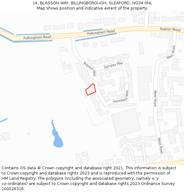 14, BLASSON WAY, BILLINGBOROUGH, SLEAFORD, NG34 0NL: Location map and indicative extent of plot