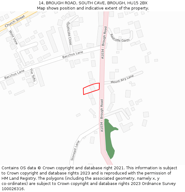 14, BROUGH ROAD, SOUTH CAVE, BROUGH, HU15 2BX: Location map and indicative extent of plot