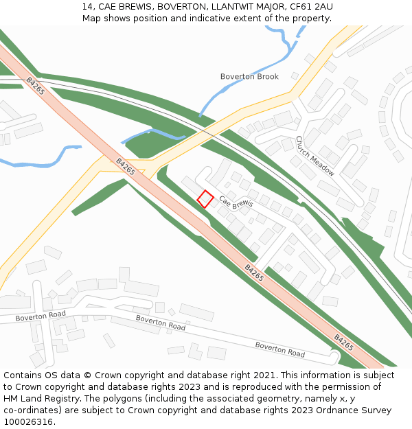 14, CAE BREWIS, BOVERTON, LLANTWIT MAJOR, CF61 2AU: Location map and indicative extent of plot