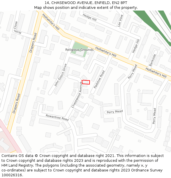 14, CHASEWOOD AVENUE, ENFIELD, EN2 8PT: Location map and indicative extent of plot