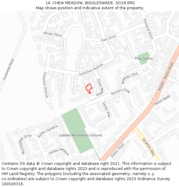 14, CHEW MEADOW, BIGGLESWADE, SG18 0RG: Location map and indicative extent of plot