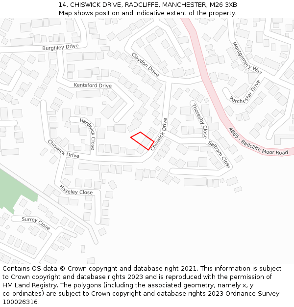 14, CHISWICK DRIVE, RADCLIFFE, MANCHESTER, M26 3XB: Location map and indicative extent of plot