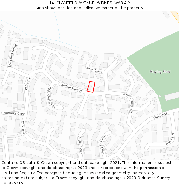 14, CLANFIELD AVENUE, WIDNES, WA8 4LY: Location map and indicative extent of plot