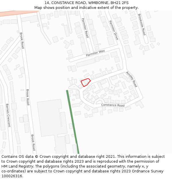 14, CONSTANCE ROAD, WIMBORNE, BH21 2FS: Location map and indicative extent of plot