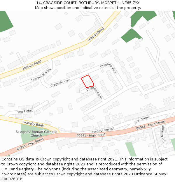 14, CRAGSIDE COURT, ROTHBURY, MORPETH, NE65 7YX: Location map and indicative extent of plot