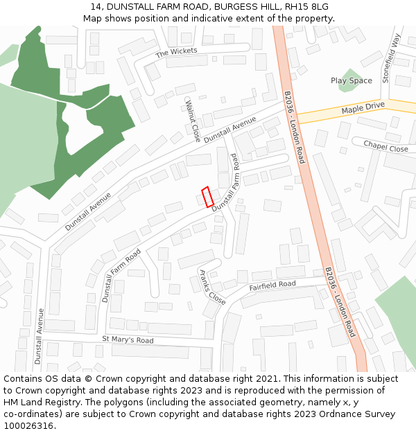 14, DUNSTALL FARM ROAD, BURGESS HILL, RH15 8LG: Location map and indicative extent of plot