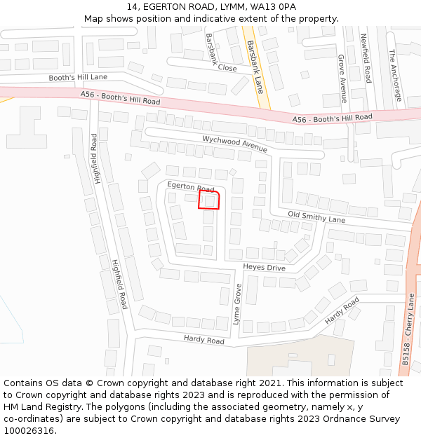 14, EGERTON ROAD, LYMM, WA13 0PA: Location map and indicative extent of plot