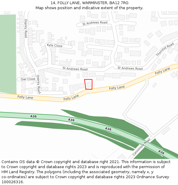 14, FOLLY LANE, WARMINSTER, BA12 7RG: Location map and indicative extent of plot