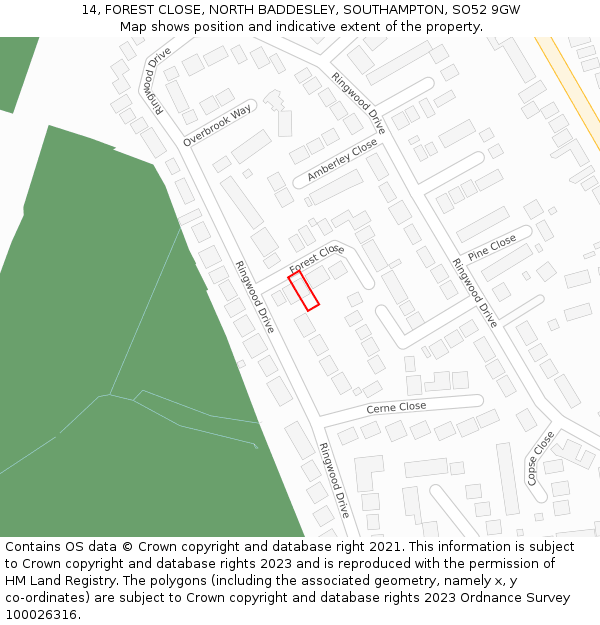 14, FOREST CLOSE, NORTH BADDESLEY, SOUTHAMPTON, SO52 9GW: Location map and indicative extent of plot