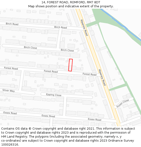 14, FOREST ROAD, ROMFORD, RM7 8DT: Location map and indicative extent of plot