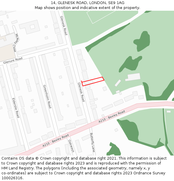 14, GLENESK ROAD, LONDON, SE9 1AG: Location map and indicative extent of plot