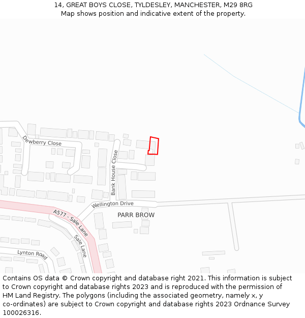 14, GREAT BOYS CLOSE, TYLDESLEY, MANCHESTER, M29 8RG: Location map and indicative extent of plot