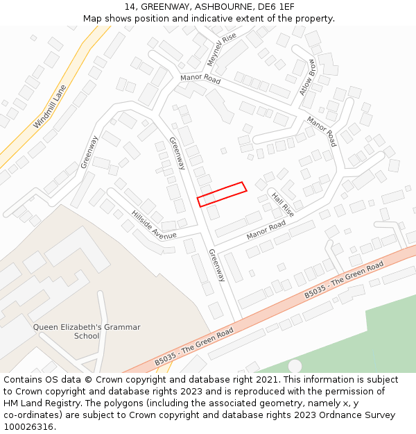 14, GREENWAY, ASHBOURNE, DE6 1EF: Location map and indicative extent of plot