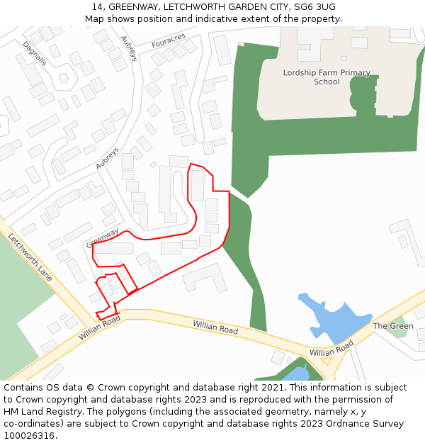 14, GREENWAY, LETCHWORTH GARDEN CITY, SG6 3UG: Location map and indicative extent of plot