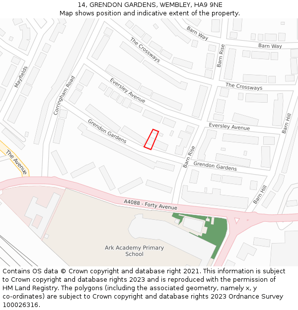 14, GRENDON GARDENS, WEMBLEY, HA9 9NE: Location map and indicative extent of plot