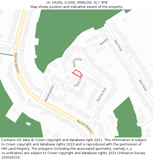 14, HAZEL CLOSE, MARLOW, SL7 3PW: Location map and indicative extent of plot