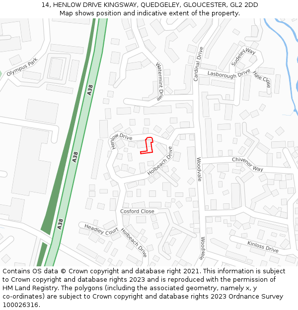 14, HENLOW DRIVE KINGSWAY, QUEDGELEY, GLOUCESTER, GL2 2DD: Location map and indicative extent of plot