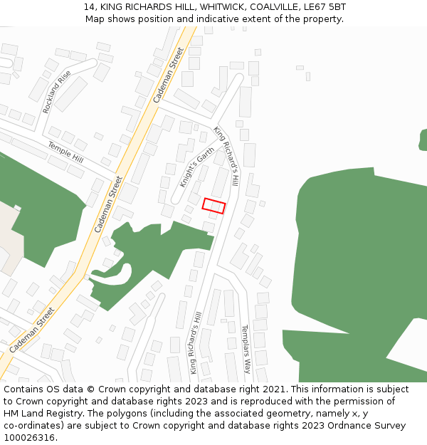 14, KING RICHARDS HILL, WHITWICK, COALVILLE, LE67 5BT: Location map and indicative extent of plot