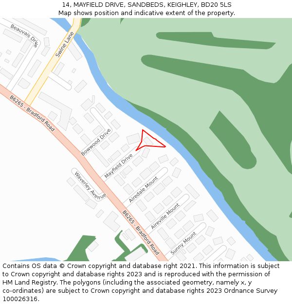 14, MAYFIELD DRIVE, SANDBEDS, KEIGHLEY, BD20 5LS: Location map and indicative extent of plot