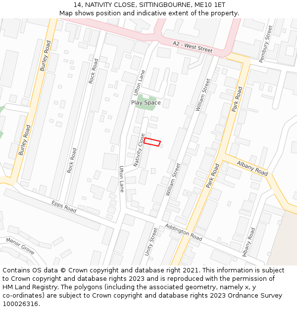 14, NATIVITY CLOSE, SITTINGBOURNE, ME10 1ET: Location map and indicative extent of plot