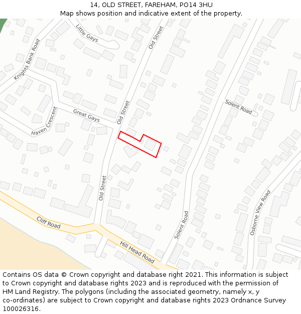 14, OLD STREET, FAREHAM, PO14 3HU: Location map and indicative extent of plot