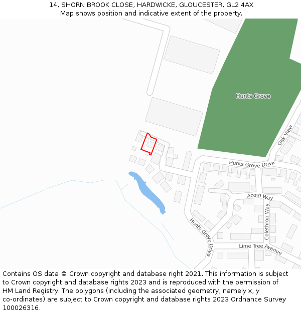 14, SHORN BROOK CLOSE, HARDWICKE, GLOUCESTER, GL2 4AX: Location map and indicative extent of plot