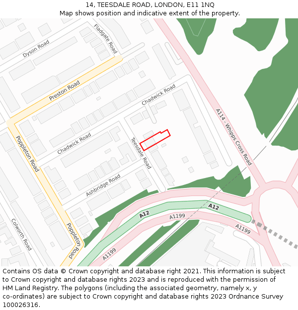 14, TEESDALE ROAD, LONDON, E11 1NQ: Location map and indicative extent of plot