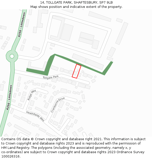 14, TOLLGATE PARK, SHAFTESBURY, SP7 9LB: Location map and indicative extent of plot